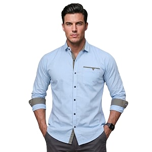 Mens Cotton Blend Shirt with Solid Long