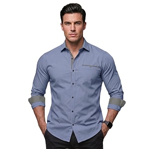Mens Cotton Blend Shirt with Solid Long