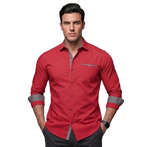 Mens Cotton Blend Shirt with Solid Long