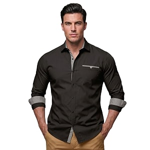 Mens Cotton Blend Shirt with Solid Long