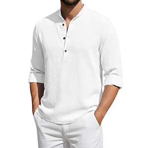 Mens Cotton Blend Short Kurta with Collared