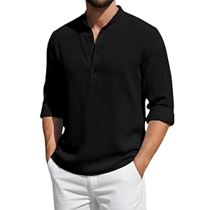 Mens Cotton Blend Short Kurta with Collared