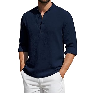 Mens Cotton Blend Short Kurta with Collared