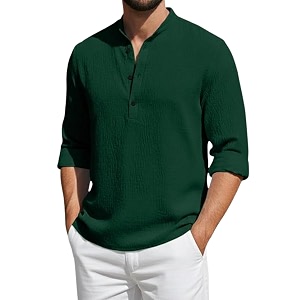 Mens Cotton Blend Short Kurta with Collared