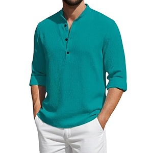 Mens Cotton Blend Short Kurta with Collared