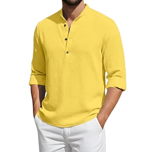 Mens Cotton Blend Short Kurta with Collared