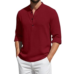 Mens Cotton Blend Short Kurta with Collared