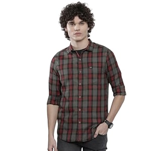 Mens Cotton Casual Checked Classic Collar Slim