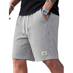 Mens Cotton Casual Shorts Striped Half Pants