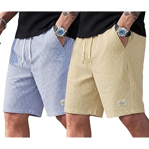 Mens Cotton Casual Shorts Striped Half Pants