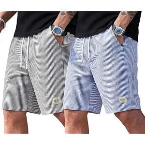 Mens Cotton Casual Shorts Striped Half Pants
