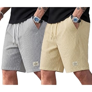 Mens Cotton Casual Shorts Striped Half Pants