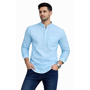 Mens Cotton Kurta Mandarin Collar Short Kurta
