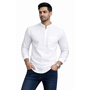 Mens Cotton Kurta Mandarin Collar Short Kurta