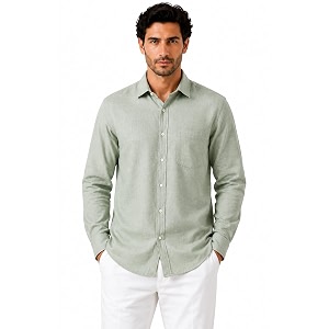 Mens Cotton Linen Casual Shirt Sage Green