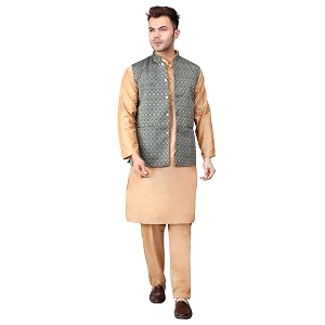 Mens Cotton Silk Blend Regular Kurta Pyjama