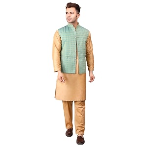 Mens Cotton Silk Blend Regular Kurta Pyjama