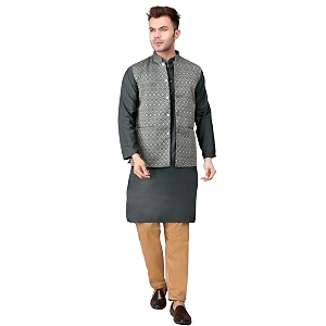 Mens Cotton Silk Blend Regular Kurta Pyjama