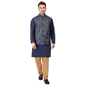Mens Cotton Silk Blend Regular Kurta Pyjama