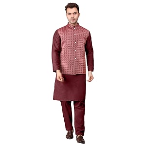 Mens Cotton Silk Blend Regular Kurta Pyjama