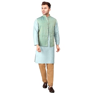 Mens Cotton Silk Blend Regular Kurta Pyjama