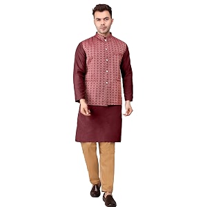 Mens Cotton Silk Blend Regular Kurta Pyjama