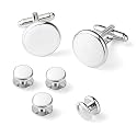 Men's Cufflinks &amp; Tuxedo Studs Set - 316L Stainless Steel Formal Wedding Jewelry, Groomsmen Gift Set with Gift Box