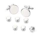 Men's Cufflinks &amp; Tuxedo Studs Set - 316L Stainless Steel Formal Wedding Jewelry, Groomsmen Gift Set with Gift Box