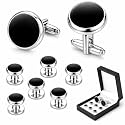 Men's Cufflinks &amp; Tuxedo Studs Set - 316L Stainless Steel Formal Wedding Jewelry, Groomsmen Gift Set with Gift Box