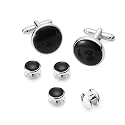 Men's Cufflinks &amp; Tuxedo Studs Set - 316L Stainless Steel Formal Wedding Jewelry, Groomsmen Gift Set with Gift Box
