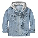 Men's Denim Jacket Distressed Hooded Jean Jackets Baggy Ripped Trucker Coat