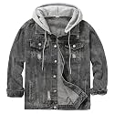 Men's Denim Jacket Distressed Hooded Jean Jackets Baggy Ripped Trucker Coat
