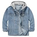 Men's Denim Jacket Distressed Hooded Jean Jackets Baggy Ripped Trucker Coat