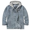 Men's Denim Jacket Distressed Hooded Jean Jackets Baggy Ripped Trucker Coat