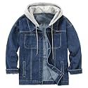 Men's Denim Jacket Distressed Hooded Jean Jackets Baggy Ripped Trucker Coat