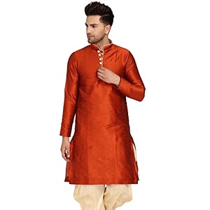 Mens Ethnic Silk Loop Button Kurta