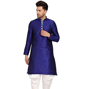 Mens Ethnic Silk Loop Button Kurta