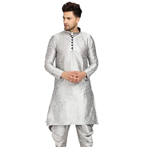 Mens Ethnic Silk Loop Button Kurta