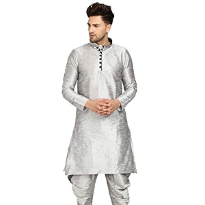 Mens Ethnic Silk Loop Button Kurta