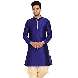 Mens Ethnic Silk Loop Button Kurta