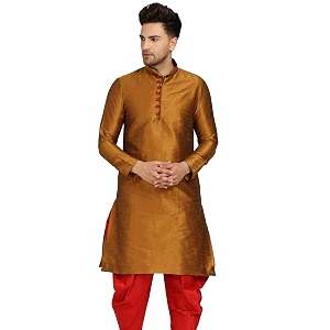 Mens Ethnic Silk Loop Button Kurta