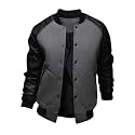 Men's Fashion Splicing Leather Sleeve Baseball Varsity Bomber Jacket