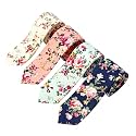 SUNOVELTIES Men's Floral Ties Cotton Flower Print Ties Slim Skinny Necktie for Groom, Groomsmen Wedding Costume Accessories