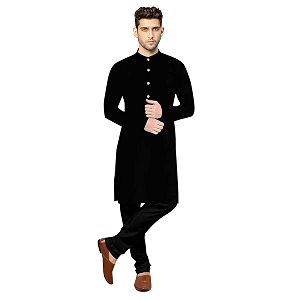 Mens Full Black Casual Premium Cotton Kurta