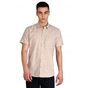 Mens Grey Linen Striped Shirt - Lightweight