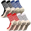 Men's Grip Soccer Socks Anti Slip Athletic Socks Non Slip Football Basketball Socks with Grip Pads2/4/6