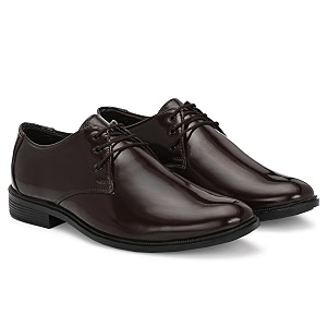 Mens High-Gloss Patent Synthetic Leather Derby Shoes