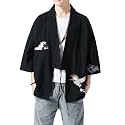 Men's Japanese Kimono Cardigan Loose Cotton Linen 3/4 Sleeve Open Front Casual Summer Shirt Jackets