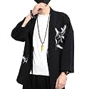 Men's Japanese Kimono Cardigan Loose Cotton Linen 3/4 Sleeve Open Front Casual Summer Shirt Jackets