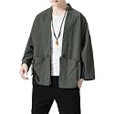 Men's Japanese Kimono Cardigan Loose Cotton Linen 3/4 Sleeve Open Front Casual Summer Shirt Jackets